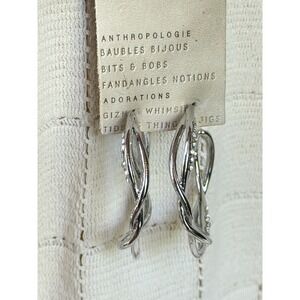 Anthropologie Silver Tone Twisted Pave Crystal Multi Strand Hoop Earrings NEW